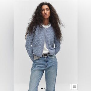 Mango Light Blue Textured Women's Jacket